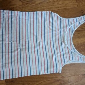 White and Blue Fitted Sleeveless Tank Top